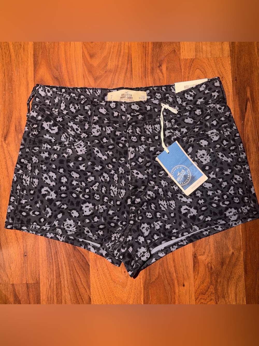 Hollister Black & Gray Leopard Print Jean Shorts